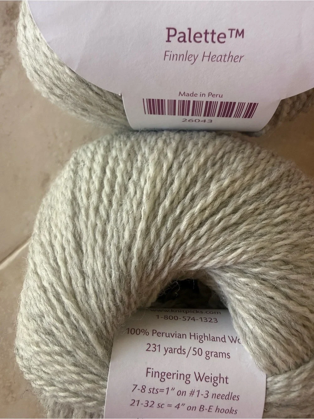 Knit Picks Palette Finnley Heather Kids Wool Yarn - Light Grey